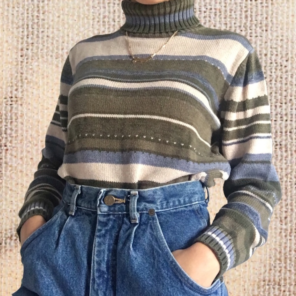 knit striped turtleneck sweater